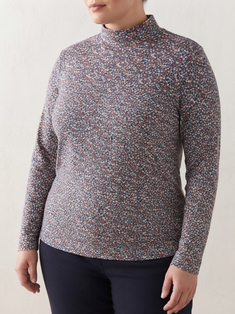 LANDS' END Floral Mockneck Long Sleeve Shirt